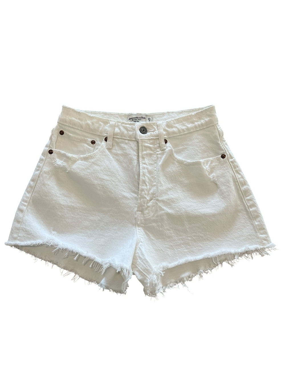 Abercrombie & Fitch High-Rise White Denim Mom Shorts- 27/4